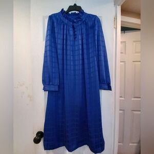 Neiman Marcus Union Made Womens Sz 18.5Midi Dress Blue Ruffle Neck Sleeve 3/4